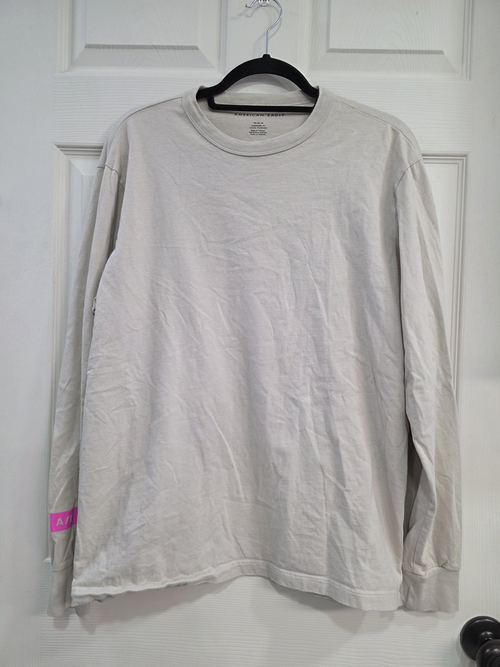 American Eagle Outfitters Tan And Pink Long-Sleeve Crewneck Shirt